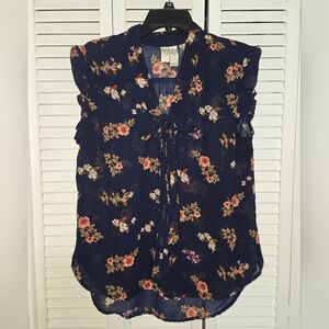 Midnight Sky Women's XL Floral Navy Sheer Blouse